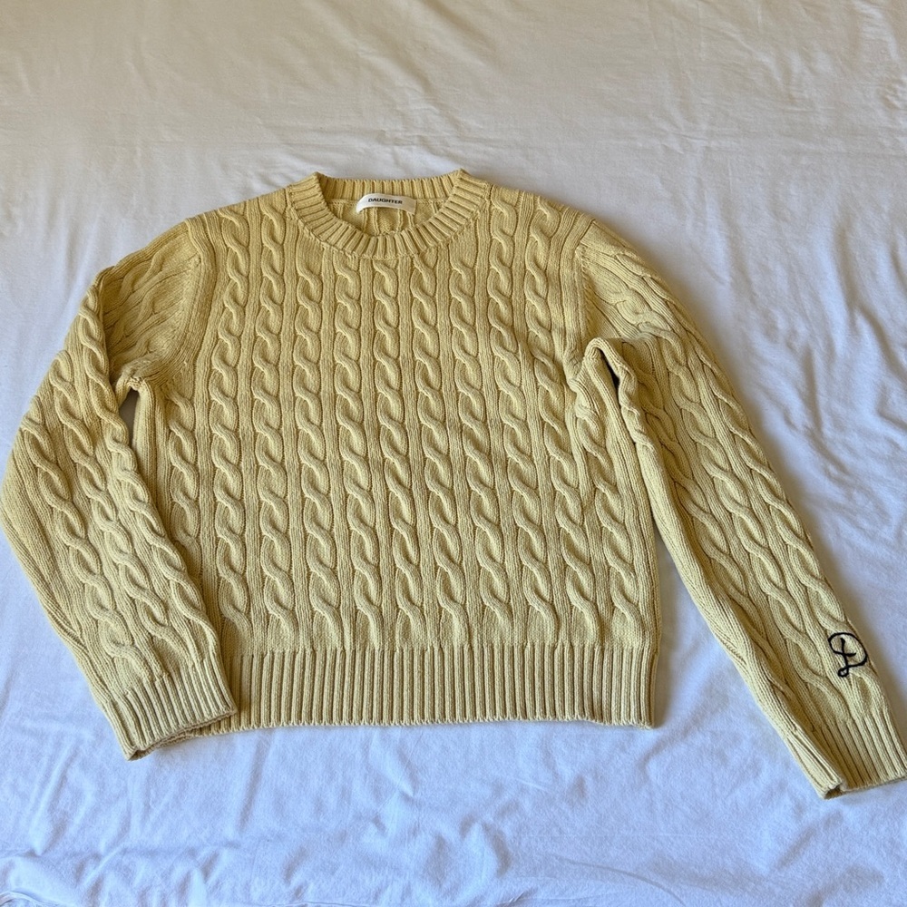 Daughter Classic Cream Cable Knit Crewneck Sweater - Picture 5 of 13